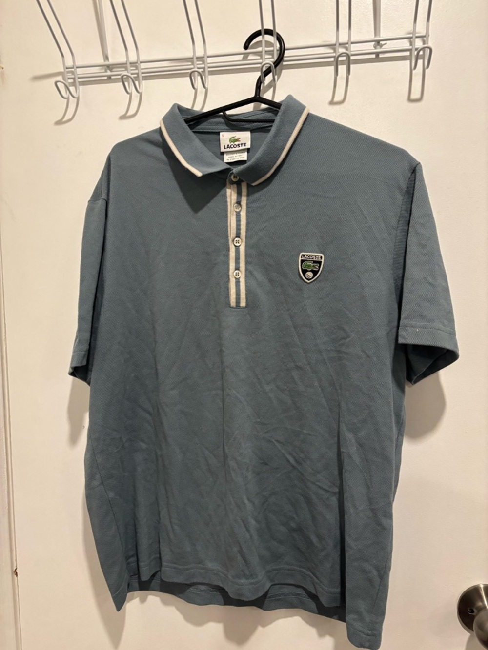 Lacoste Men’s Polo in Dusty Blue with Cream Trim